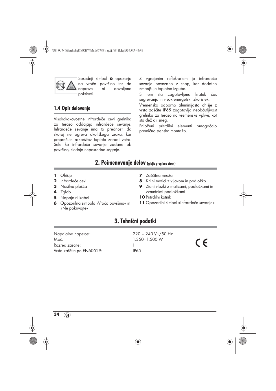 Poimenovanje delov, Tehnični podatki, 4 opis delovanja | Powerfix PTW 1500 A1 User Manual | Page 36 / 74