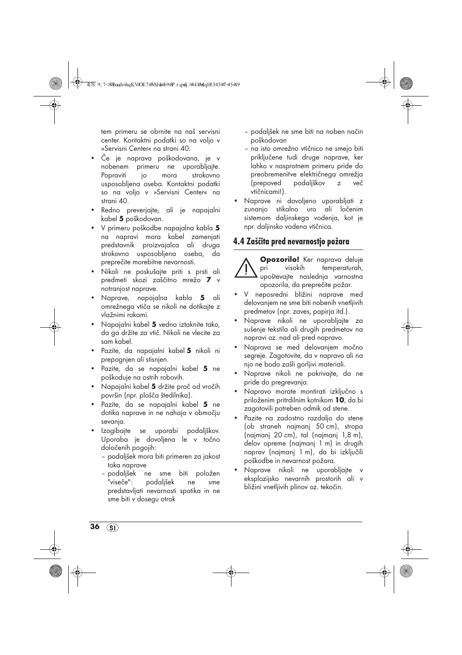 4 zaščita pred nevarnostjo požara | Powerfix PTW 1500 A1 User Manual | Page 38 / 74