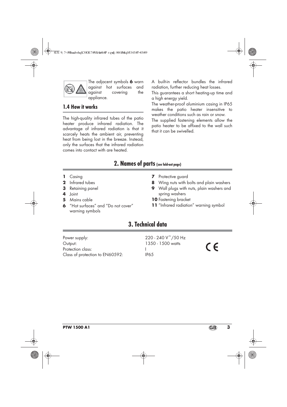 Names of parts, Technical data, 4 how it works | Powerfix PTW 1500 A1 User Manual | Page 5 / 74