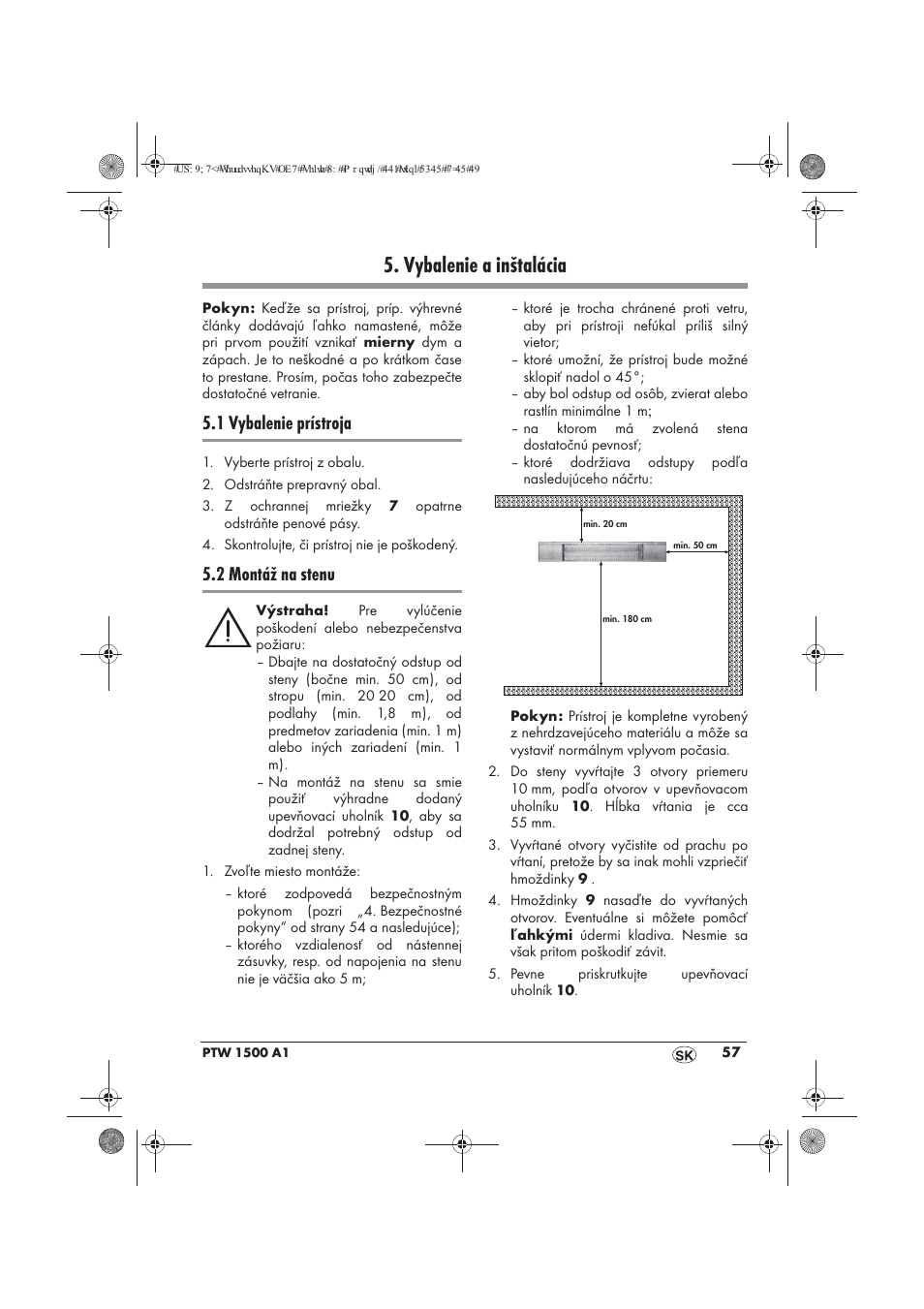 Vybalenie a inštalácia, 1 vybalenie prístroja, 2 montáž na stenu | Powerfix PTW 1500 A1 User Manual | Page 59 / 74
