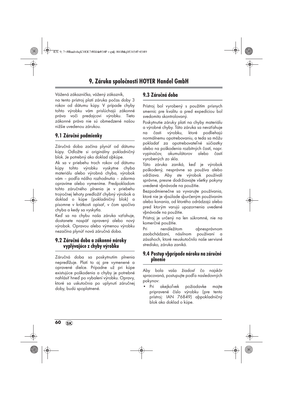 Záruka spoločnosti hoyer handel gmbh, 1 záručné podmienky, 3 záručná doba | 4 postup vþprípade nároku na záručné plnenie | Powerfix PTW 1500 A1 User Manual | Page 62 / 74