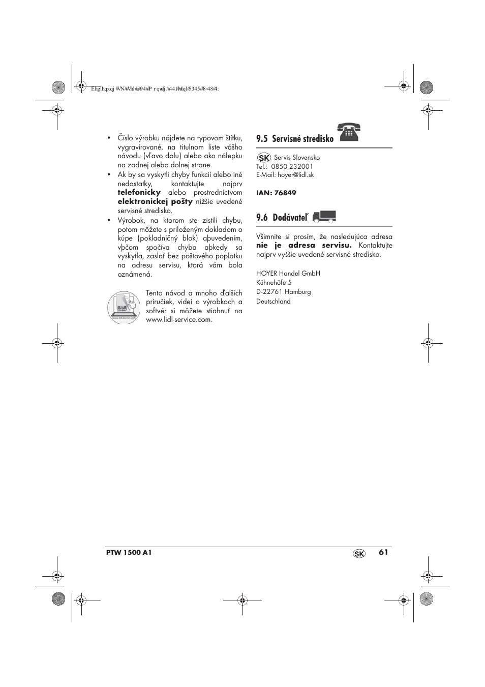 5 servisné stredisko, 6 dodávateľ | Powerfix PTW 1500 A1 User Manual | Page 63 / 74