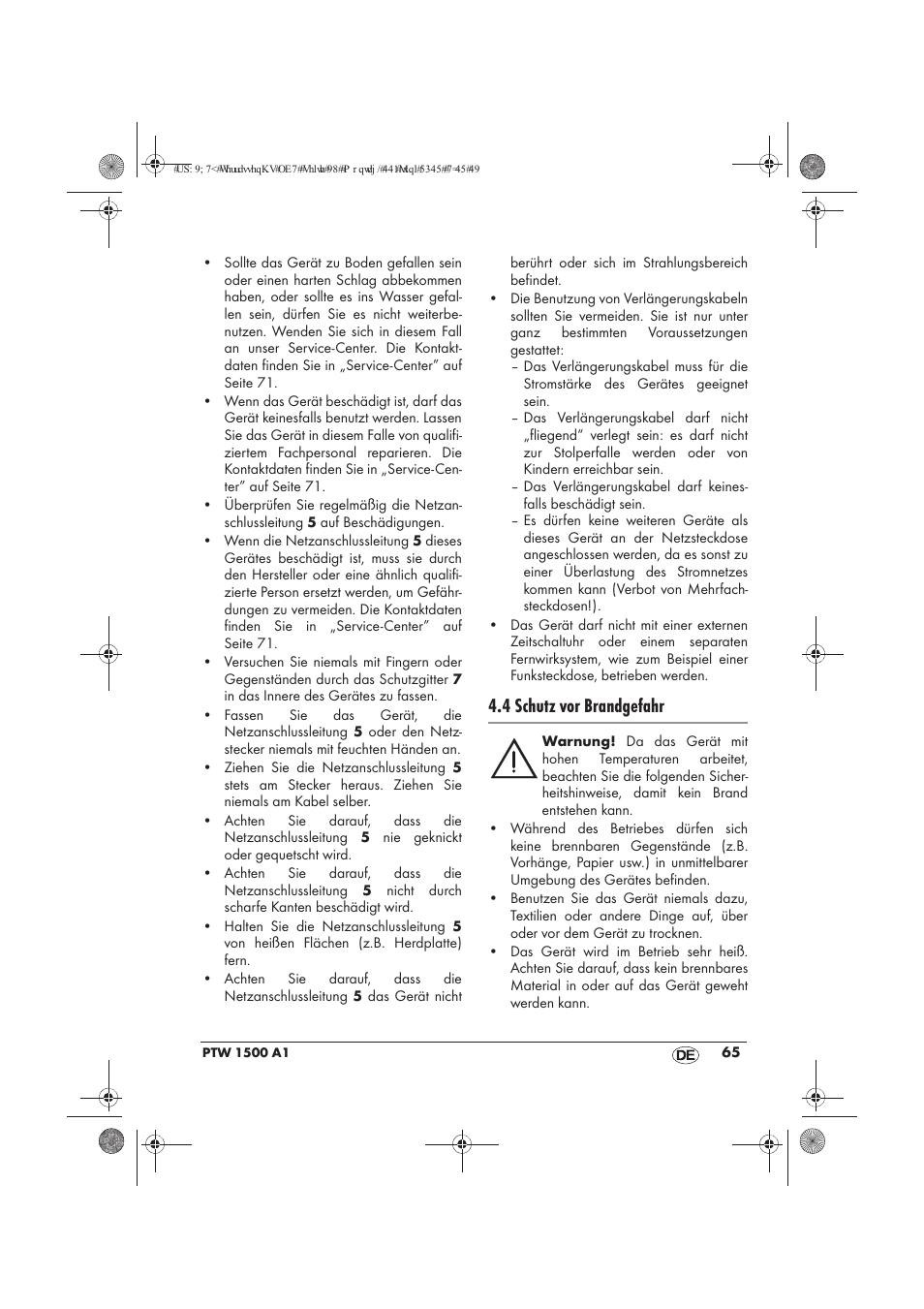 4 schutz vor brandgefahr | Powerfix PTW 1500 A1 User Manual | Page 67 / 74