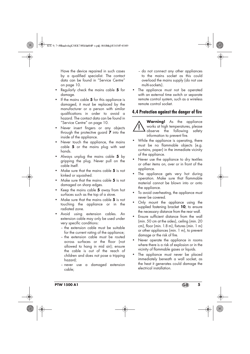 4 protection against the danger of fire | Powerfix PTW 1500 A1 User Manual | Page 7 / 74