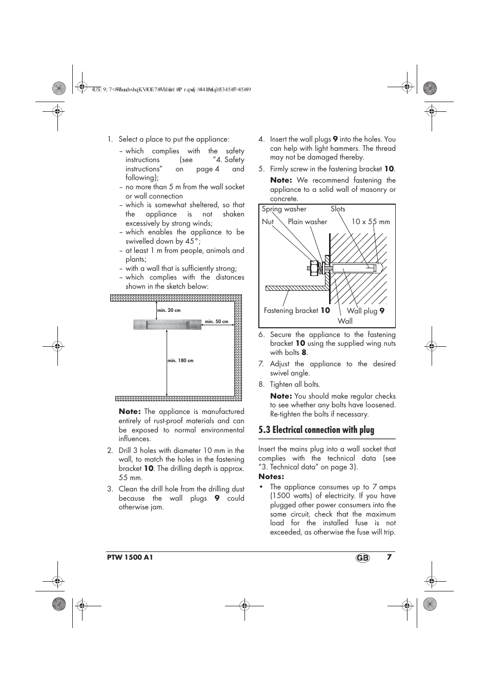 3 electrical connection with plug | Powerfix PTW 1500 A1 User Manual | Page 9 / 74