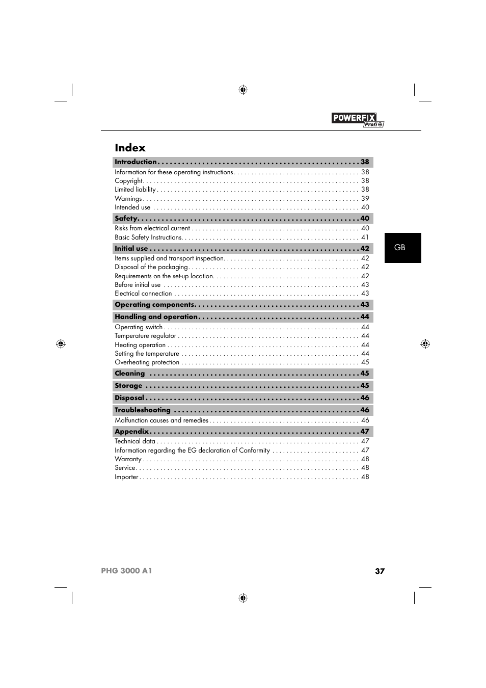 Index | Powerfix PHG 2500 A1 User Manual | Page 39 / 50