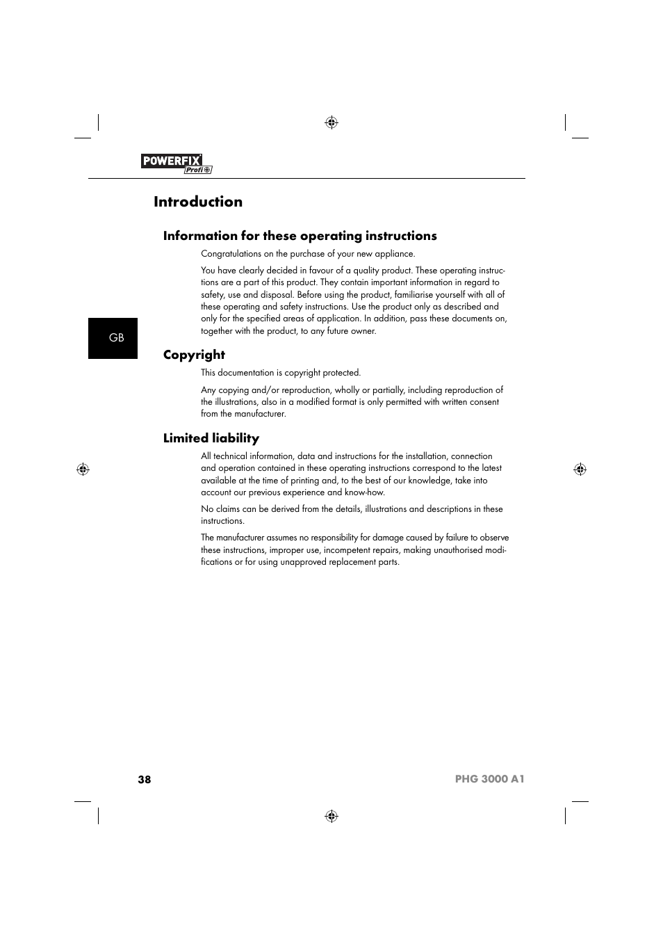 Introduction, Information for these operating instructions, Copyright | Limited liability | Powerfix PHG 2500 A1 User Manual | Page 40 / 50