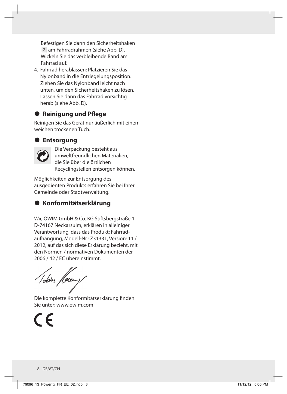 Reinigung und pflege, Entsorgung, Konformitätserklärung | Powerfix Z31331 User Manual | Page 8 / 10