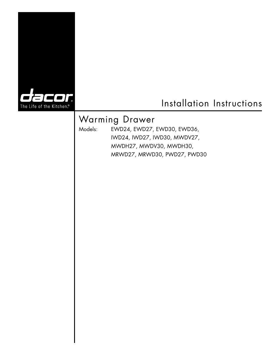 Dacor MWDH27 User Manual | 12 pages