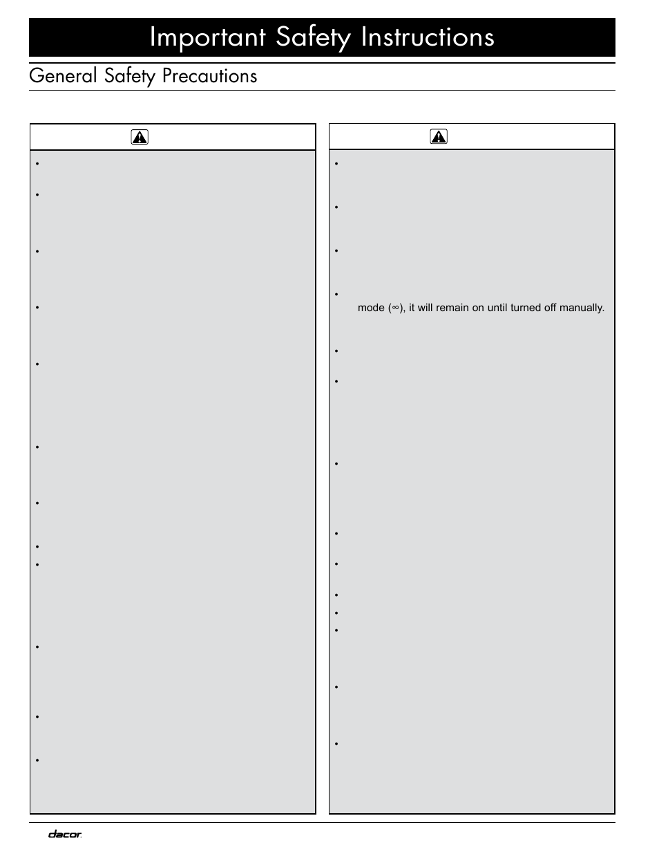 Important safety instructions, General safety precautions | Dacor MWDH27 User Manual | Page 4 / 12