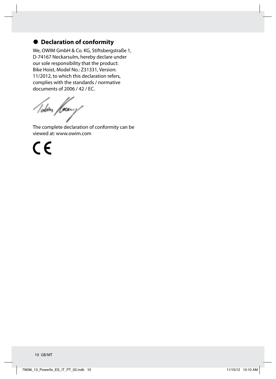 Declaration of conformity | Powerfix Z31331 User Manual | Page 10 / 14