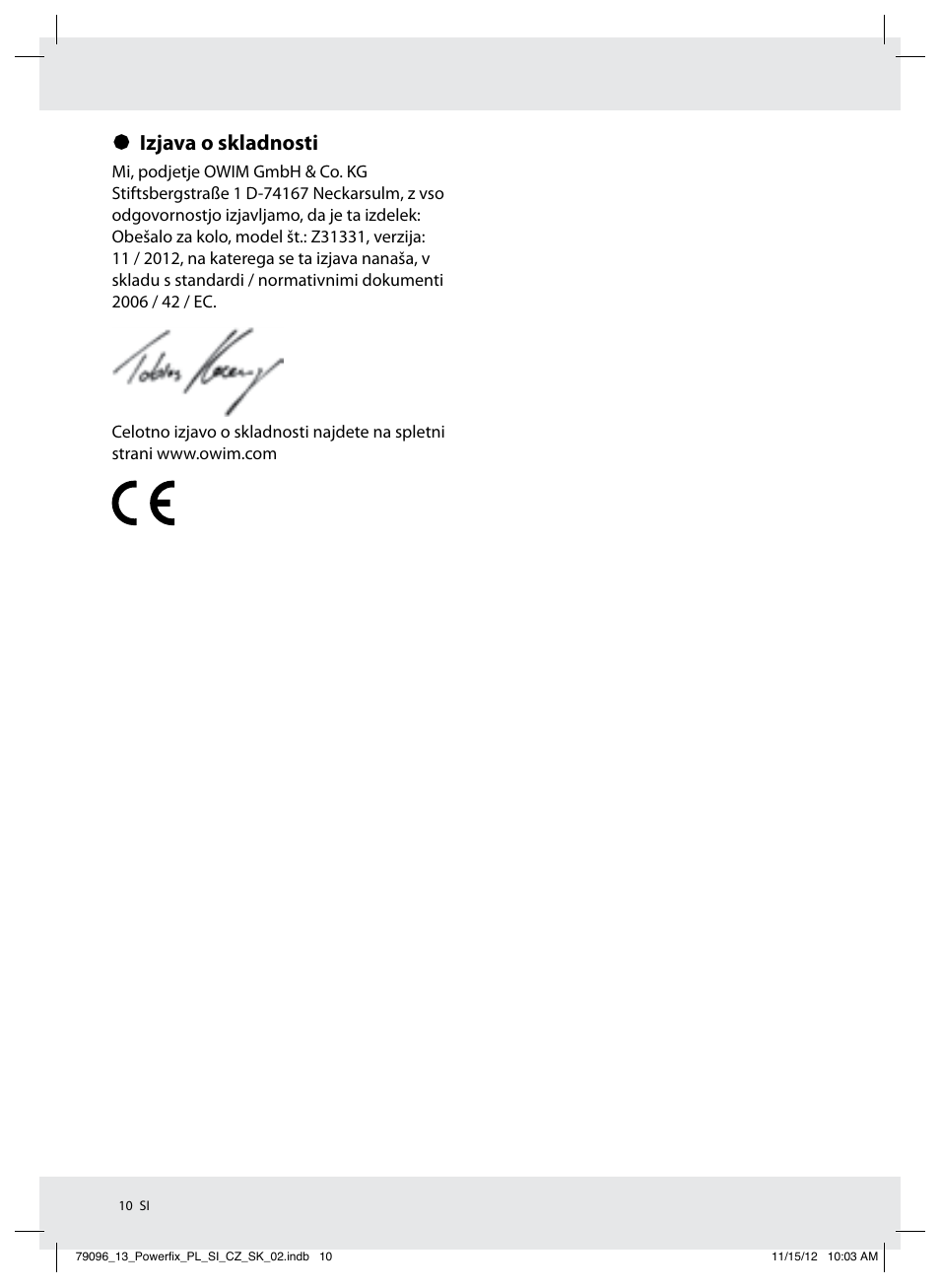 Izjava o skladnosti | Powerfix Z31331 User Manual | Page 10 / 18