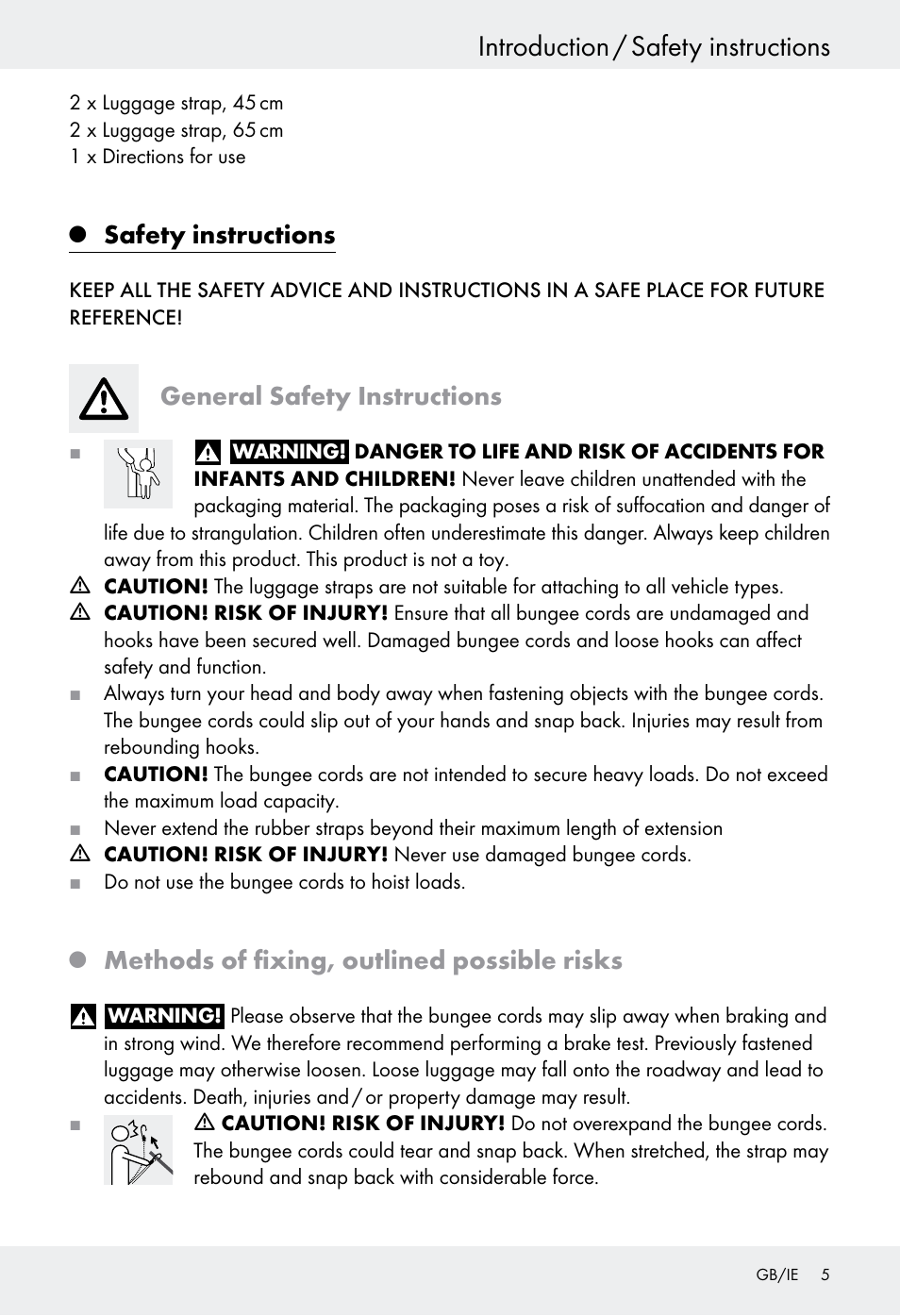 Introduction / safety instructions, Safety instructions, General safety instructions | Methods of fixing, outlined possible risks | Powerfix Z28970-03 User Manual | Page 5 / 32