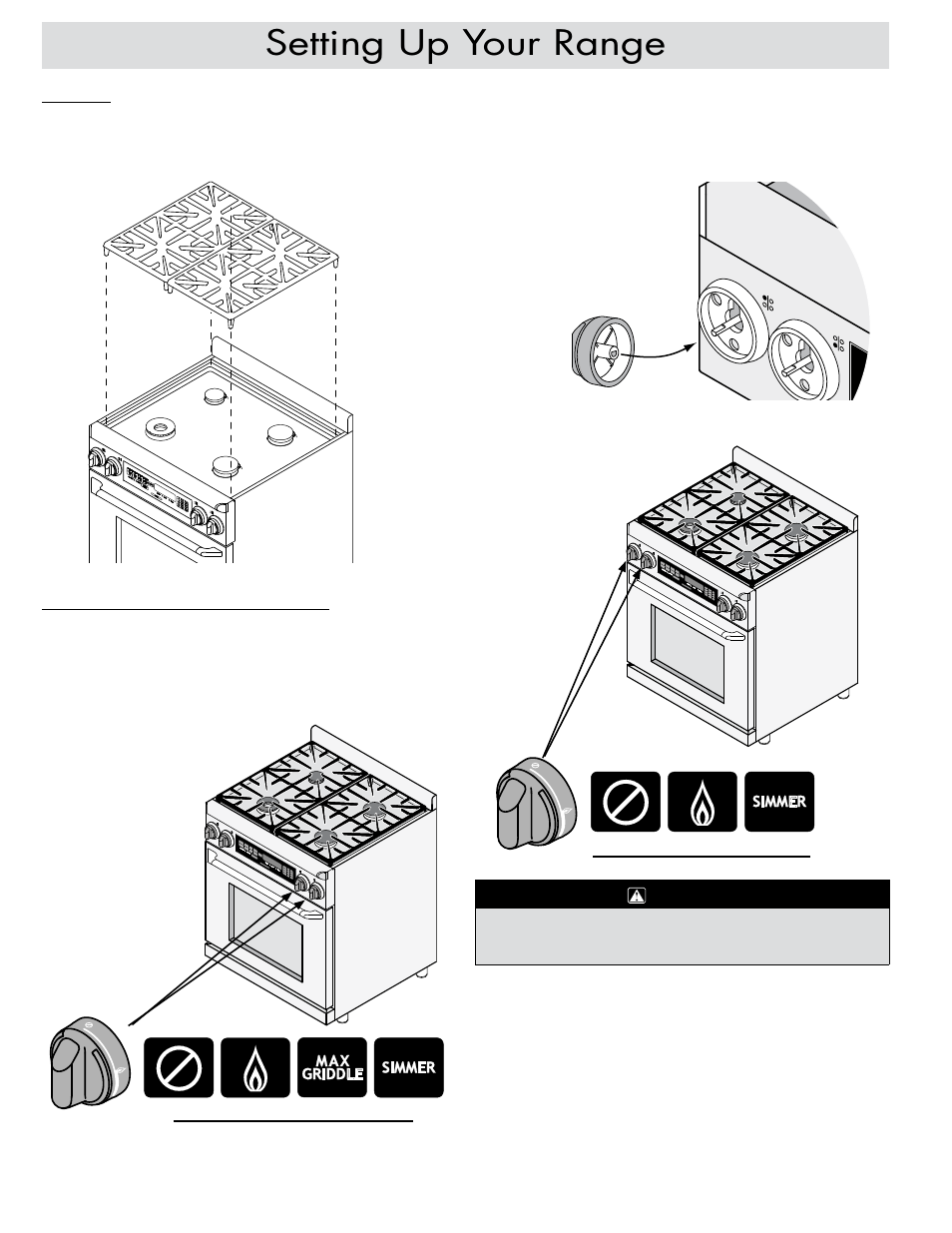 Setting up your range, Grates, Installing the burner knobs | Dacor ER30DSR User Manual | Page 10 / 36