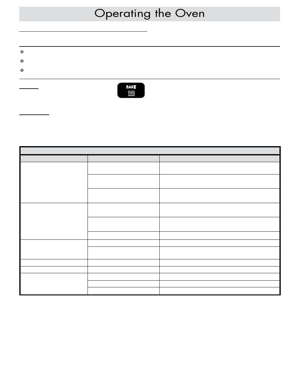 Operating the oven, Bake | Dacor ER30DSR User Manual | Page 17 / 36