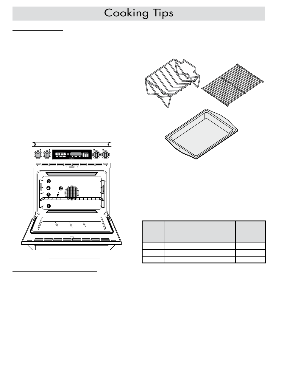 Cooking tips, Food placement, High altitude cooking | The best use of bake ware | Dacor ER30DSR User Manual | Page 24 / 36