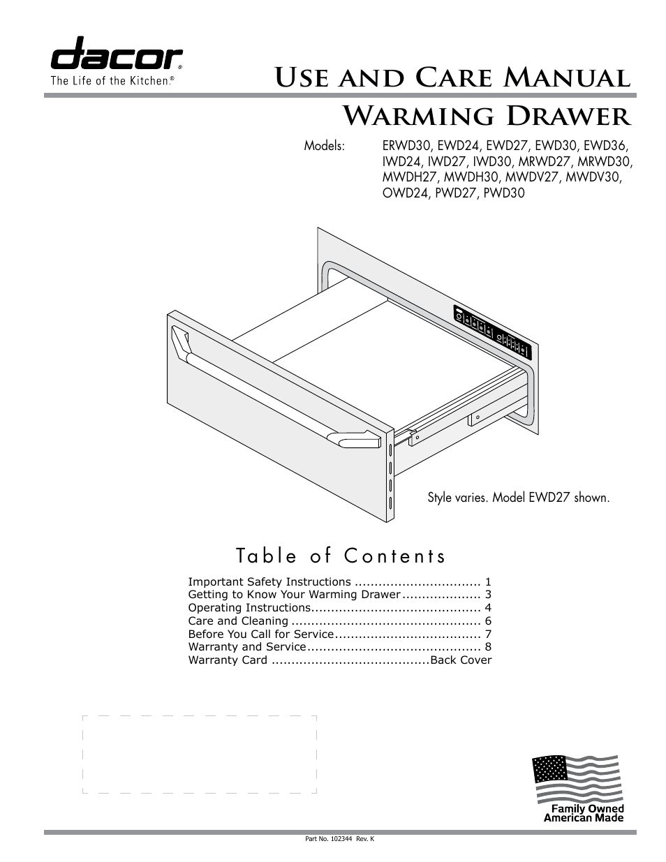 Dacor ERWD30 User Manual | 12 pages