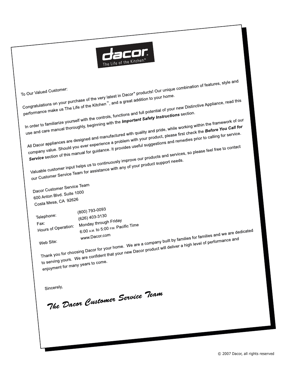 Dacor ERWD30 User Manual | Page 2 / 12