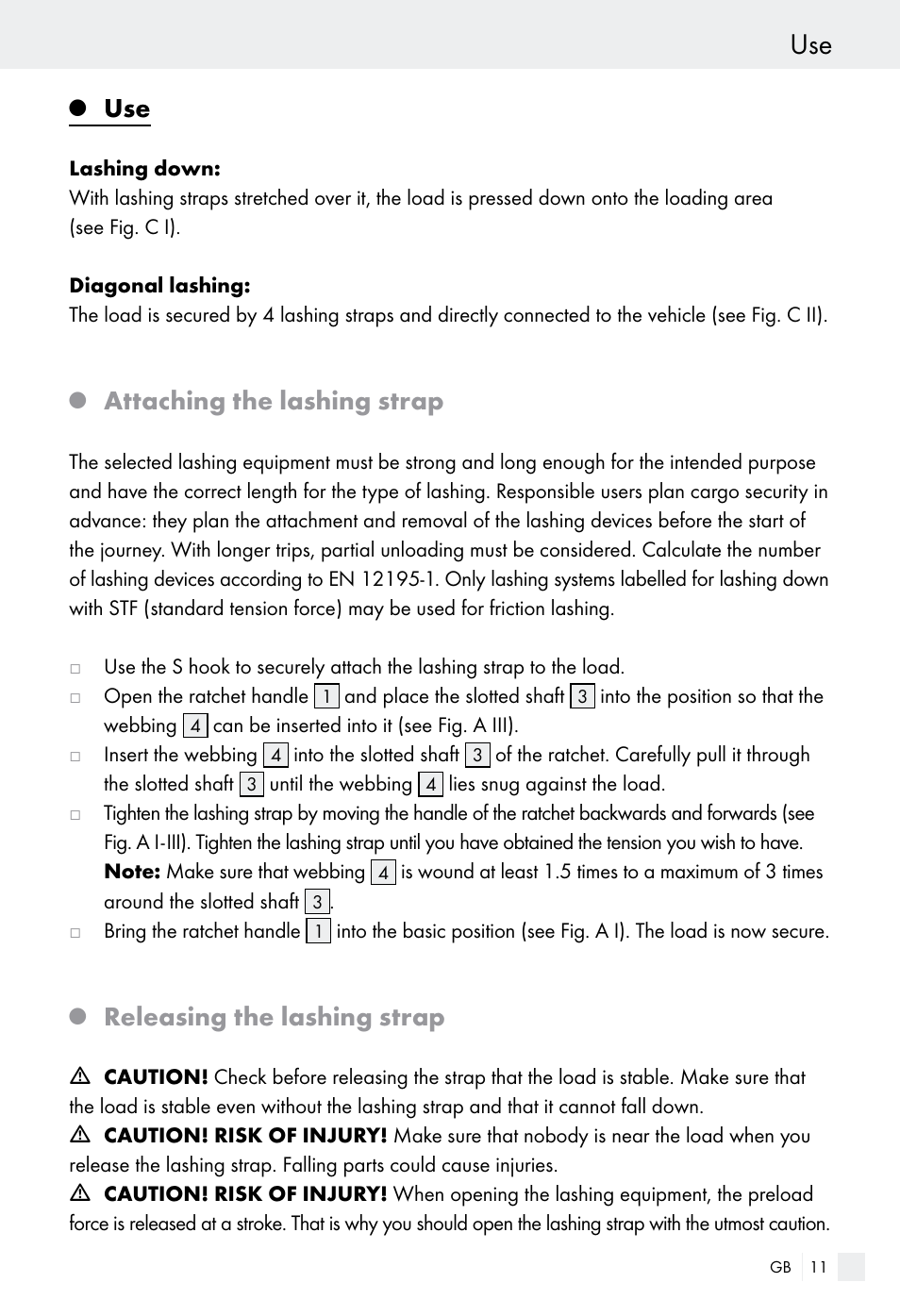 Attaching the lashing strap, Releasing the lashing strap | Powerfix Z28970-01 User Manual | Page 11 / 65