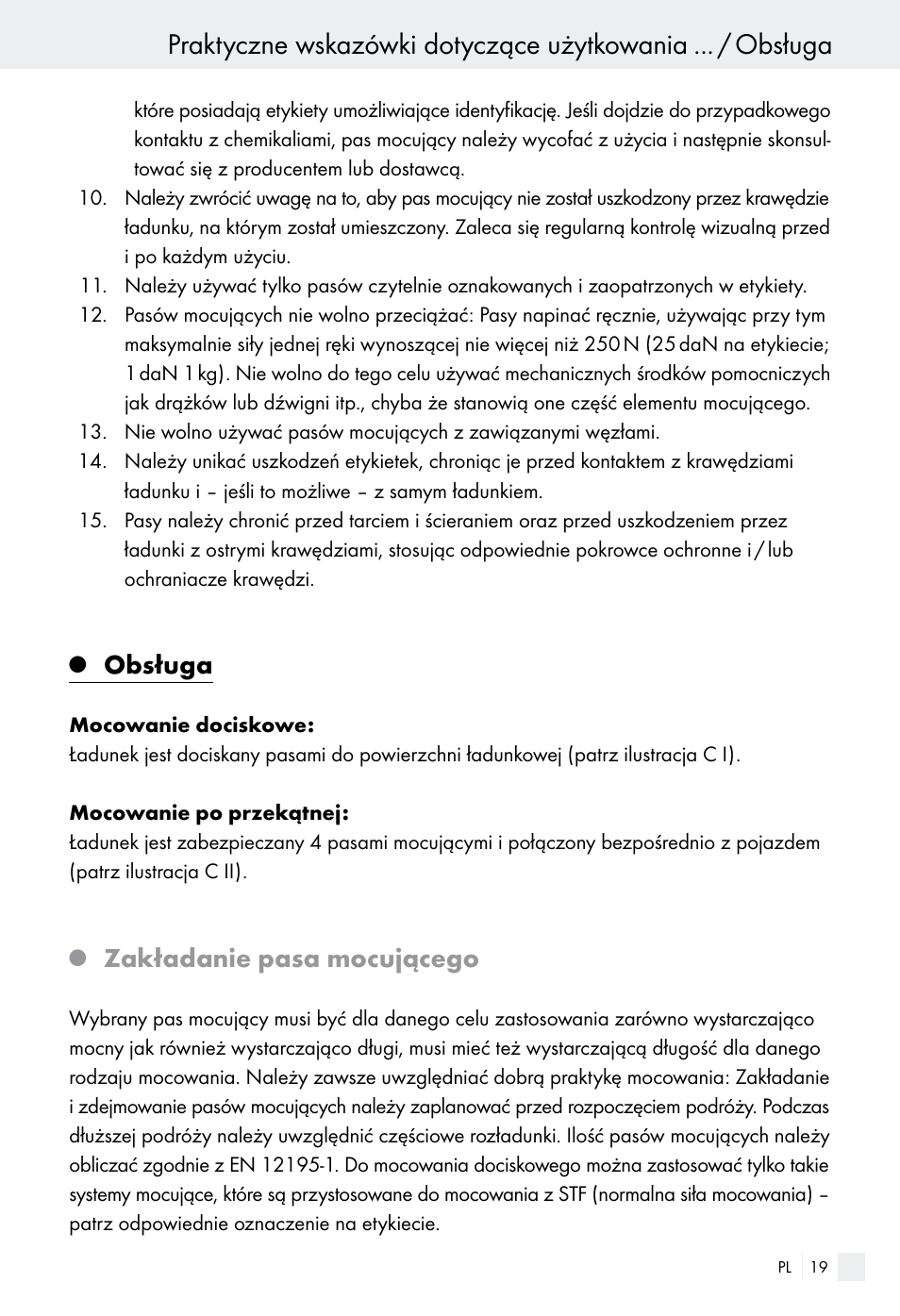 Obsługa, Zakładanie pasa mocującego | Powerfix Z28970-01 User Manual | Page 19 / 65