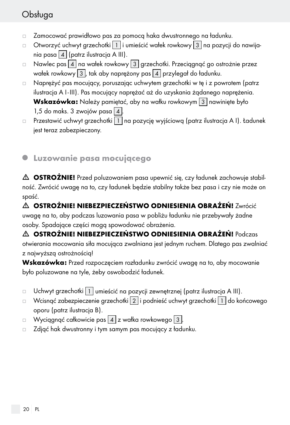 Obsługa, Luzowanie pasa mocującego | Powerfix Z28970-01 User Manual | Page 20 / 65