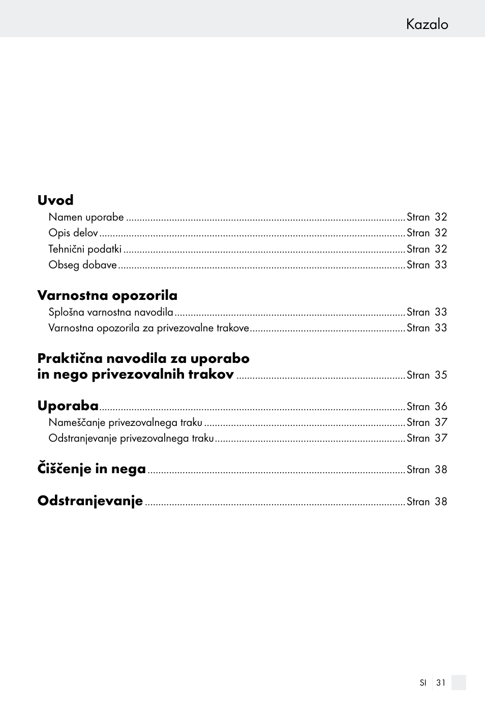 Kazalo | Powerfix Z28970-01 User Manual | Page 31 / 65