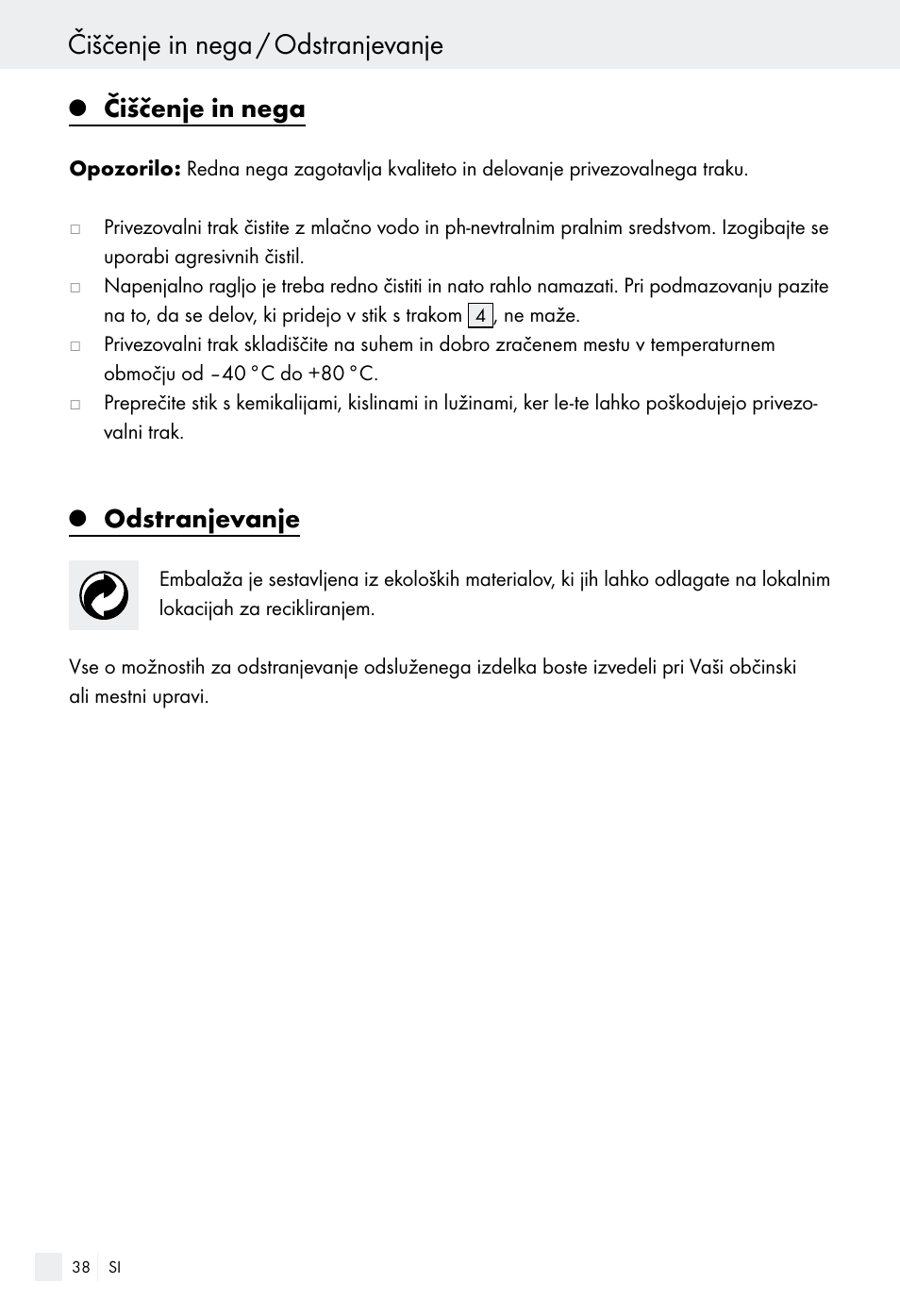 Čiščenje in nega / odstranjevanje, Čiščenje in nega, Odstranjevanje | Powerfix Z28970-01 User Manual | Page 38 / 65