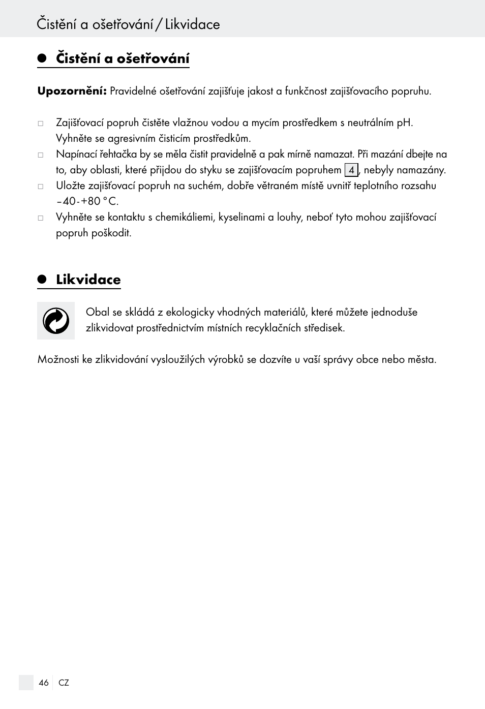 Čistění a ošetřování / likvidace, Čistění a ošetřování, Likvidace | Powerfix Z28970-01 User Manual | Page 46 / 65