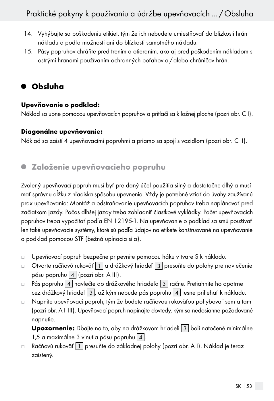 Obsluha, Založenie upevňovacieho popruhu | Powerfix Z28970-01 User Manual | Page 53 / 65