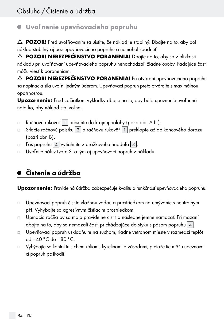 Obsluha / čistenie a údržba, Uvoľnenie upevňovacieho popruhu, Čistenie a údržba | Powerfix Z28970-01 User Manual | Page 54 / 65