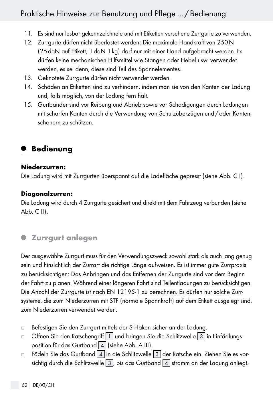 Bedienung, Zurrgurt anlegen | Powerfix Z28970-01 User Manual | Page 62 / 65