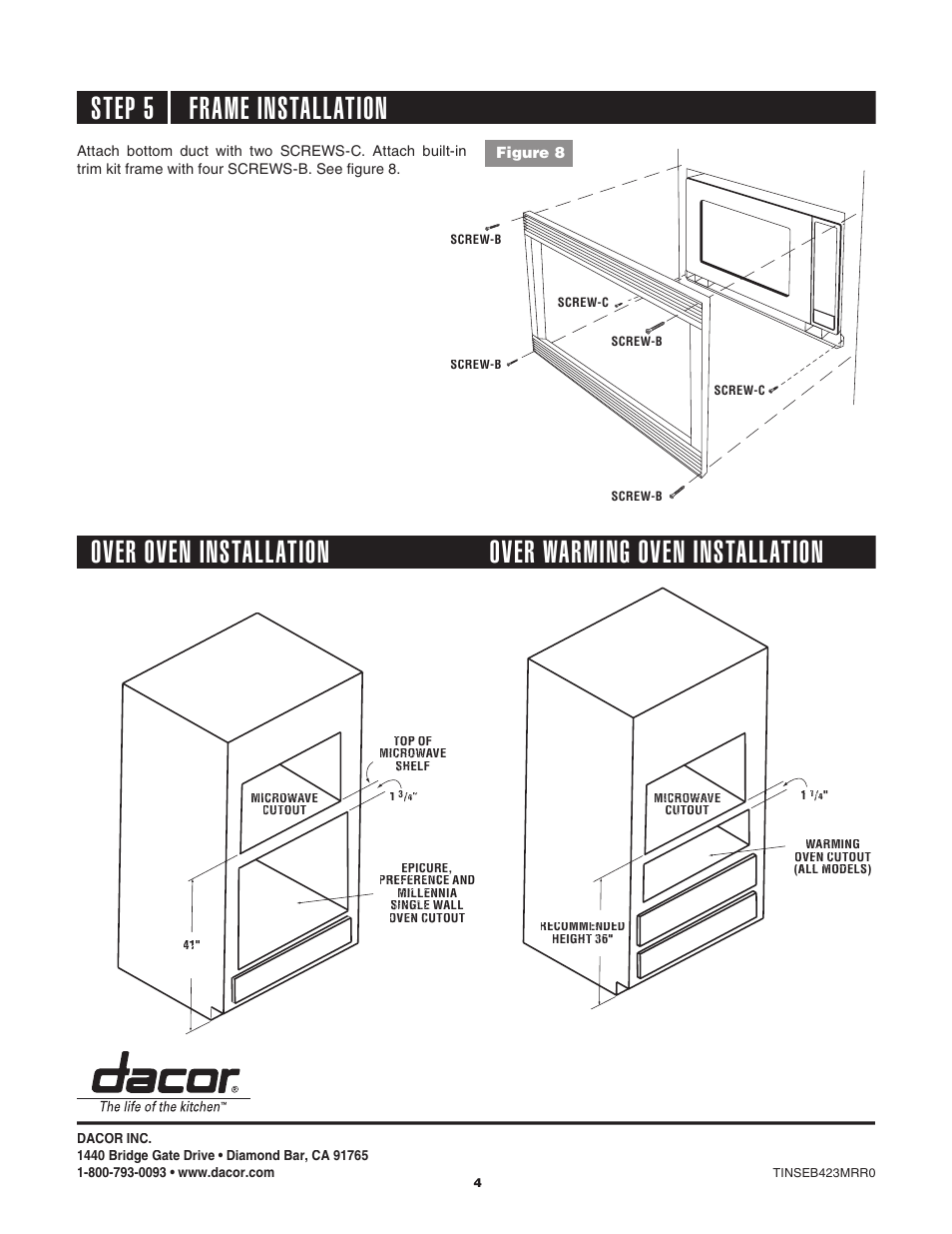 Step 5 frame installation | Dacor AOCTK27 User Manual | Page 4 / 4