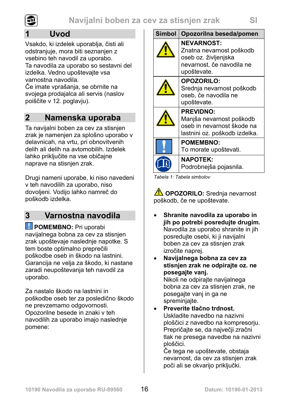 Navijalni boben za cev za stisnjen zrak si, 1 uvod, 2 namenska uporaba | 3 varnostna navodila | Powerfix Air Compressor Hose Reel User Manual | Page 16 / 46