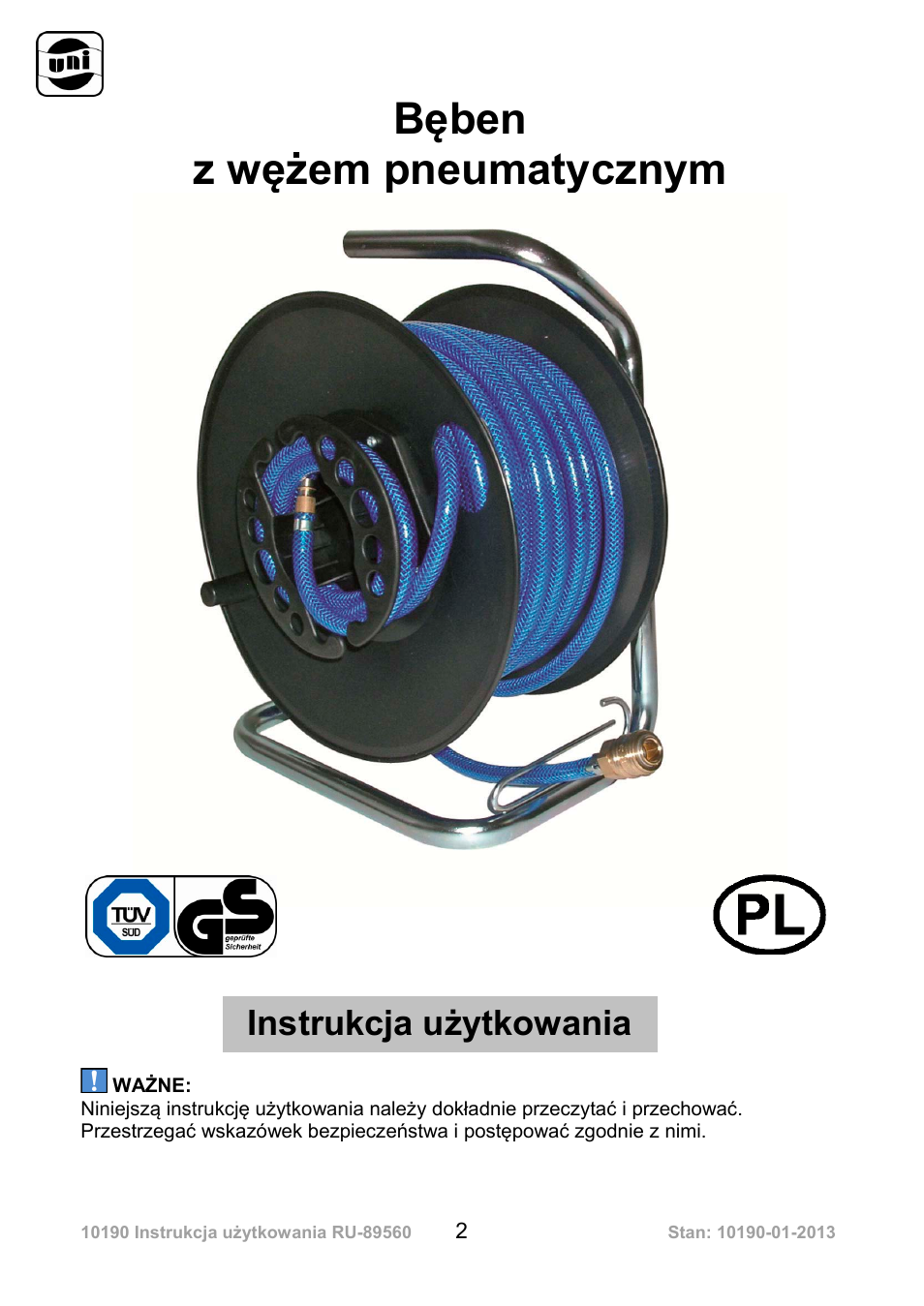 Bęben z wężem pneumatycznym, Instrukcja użytkowania | Powerfix Air Compressor Hose Reel User Manual | Page 2 / 46