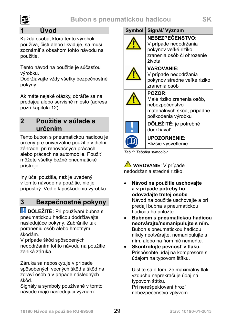 Bubon s pneumatickou hadicou sk, 1 úvod, 2použitie v súlade s určením | 3 bezpečnostné pokyny | Powerfix Air Compressor Hose Reel User Manual | Page 29 / 46