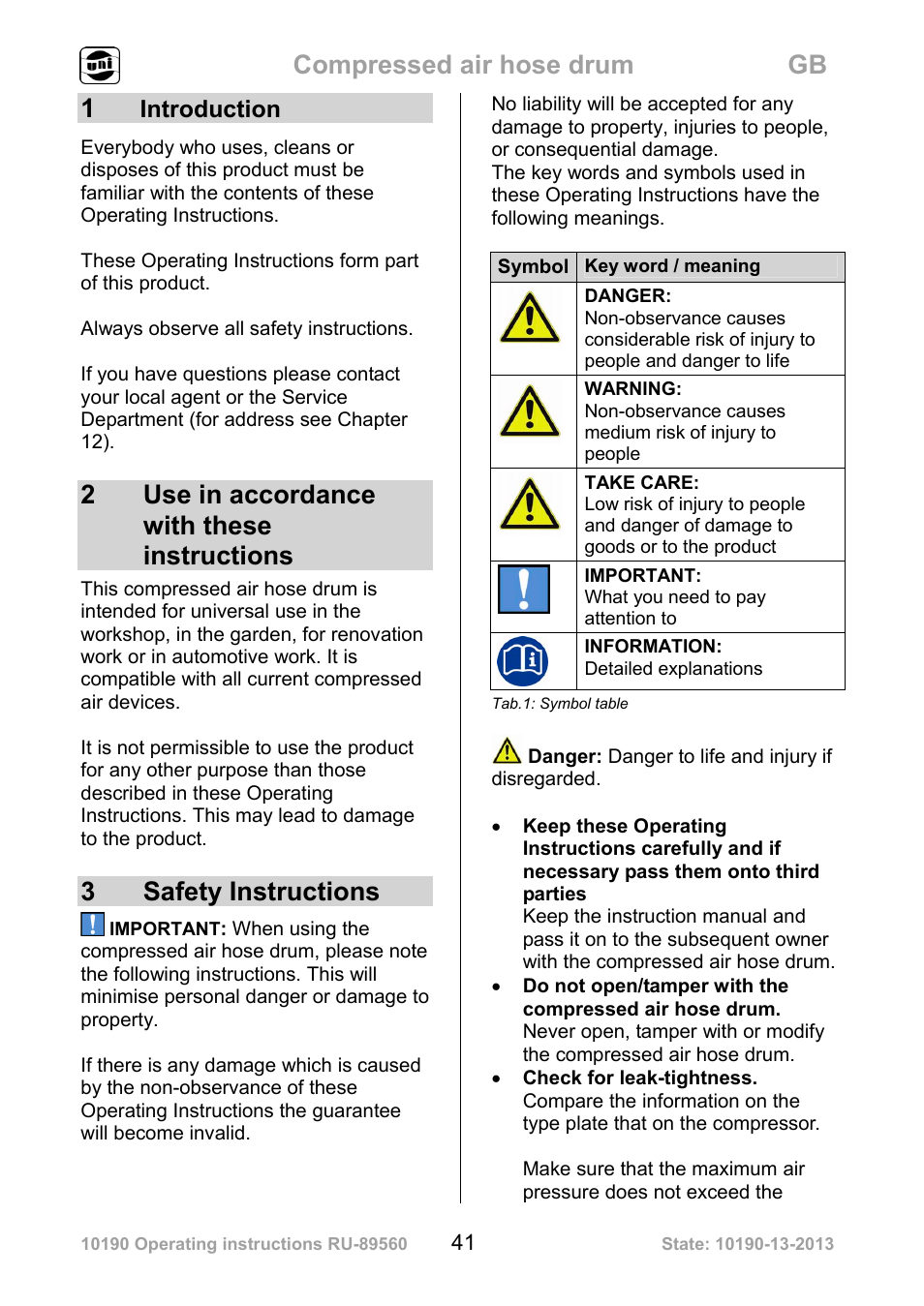 Compressed air hose drum gb, 2use in accordance with these instructions, 3 safety instructions | Powerfix Air Compressor Hose Reel User Manual | Page 41 / 46