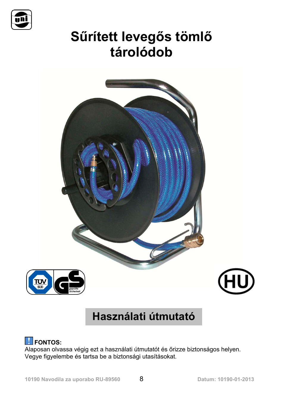 Sűrített levegős tömlő tárolódob, Használati útmutató | Powerfix Air Compressor Hose Reel User Manual | Page 8 / 46