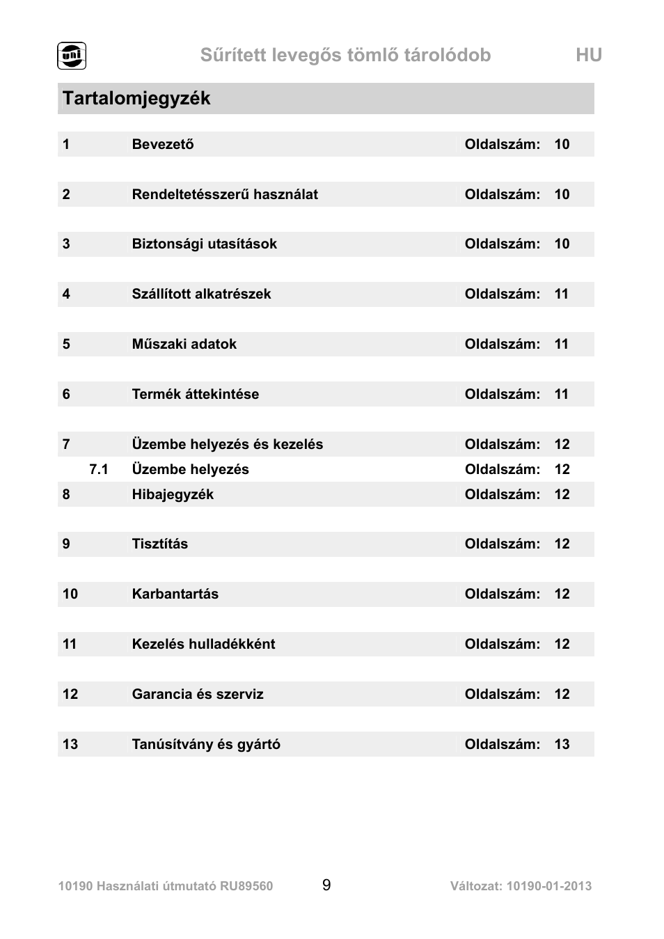 Sűrített levegős tömlő tárolódob hu, Tartalomjegyzék | Powerfix Air Compressor Hose Reel User Manual | Page 9 / 46