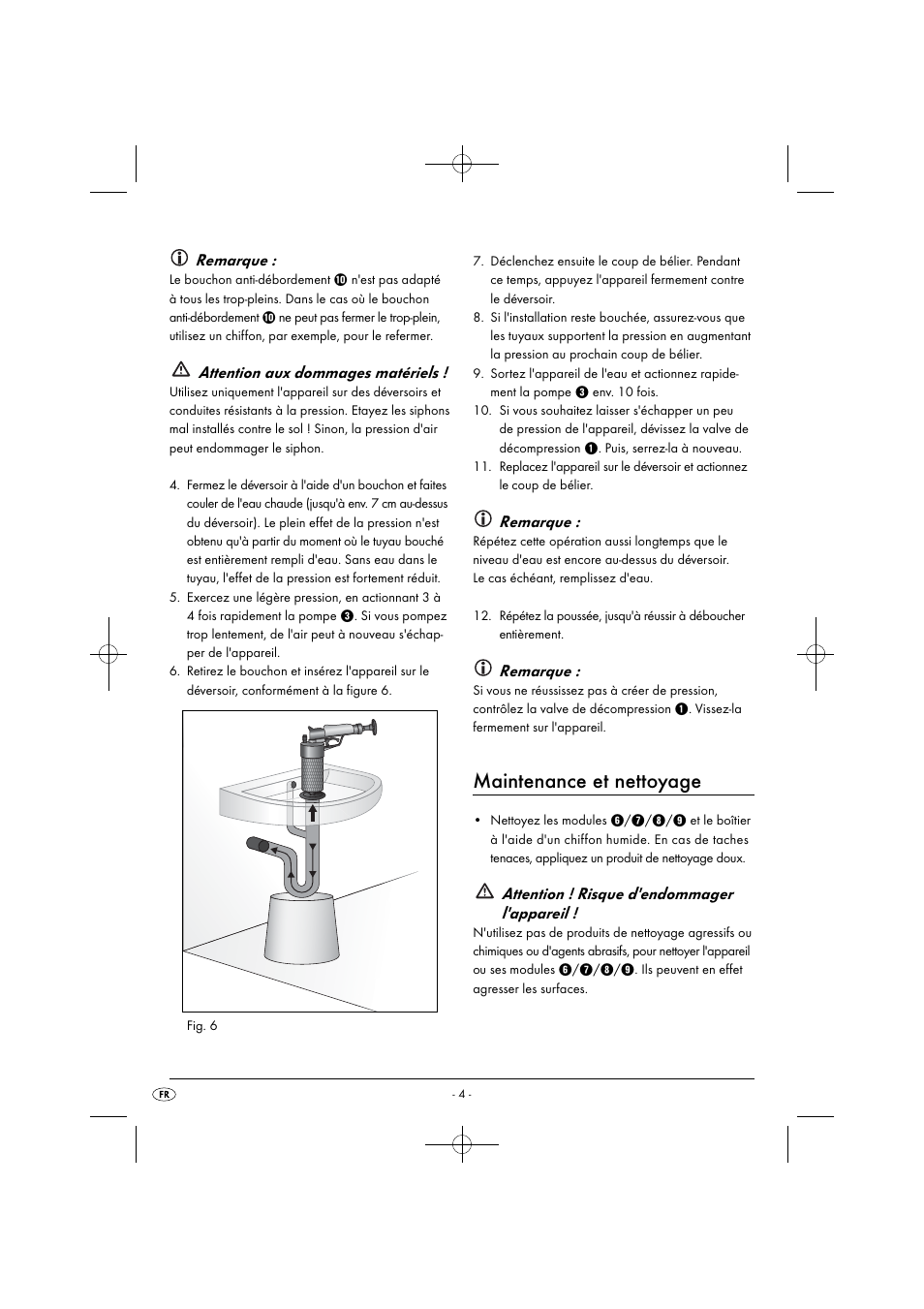 Maintenance et nettoyage, Remarque, Attention aux dommages matériels | Attention ! risque d'endommager l'appareil | Powerfix PPR 4 B2 User Manual | Page 7 / 27