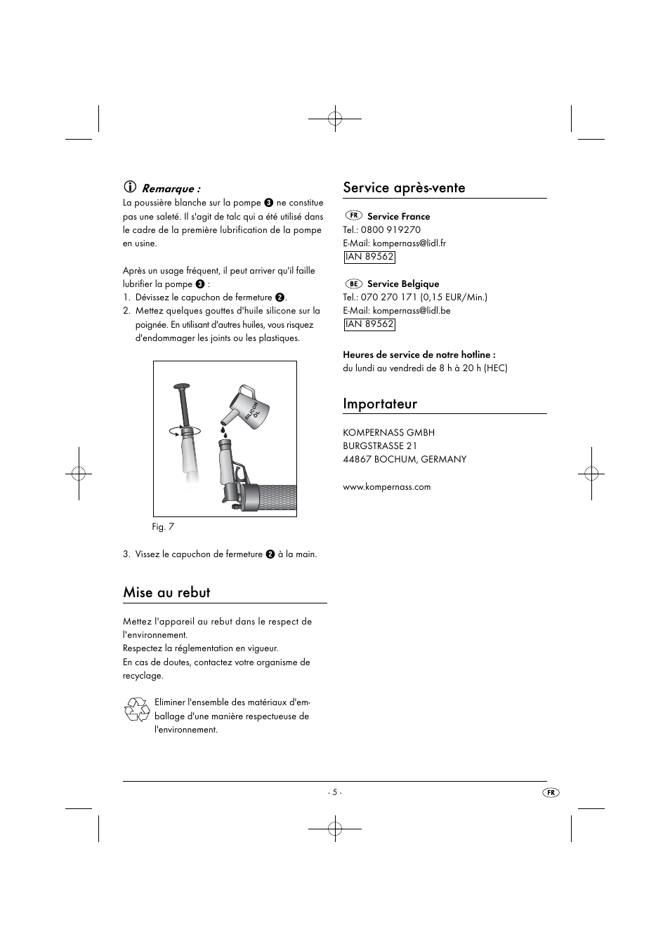 Mise au rebut, Service après-vente, Importateur | Remarque | Powerfix PPR 4 B2 User Manual | Page 8 / 27