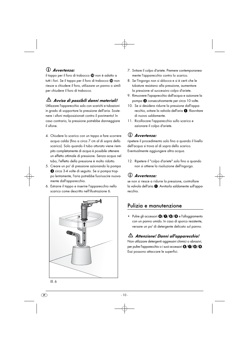 Pulizia e manutenzione, Avvertenza, Avviso di possibili danni materiali | Attenzione! danni all'apparecchio | Powerfix PPR 4 B2 User Manual | Page 13 / 27