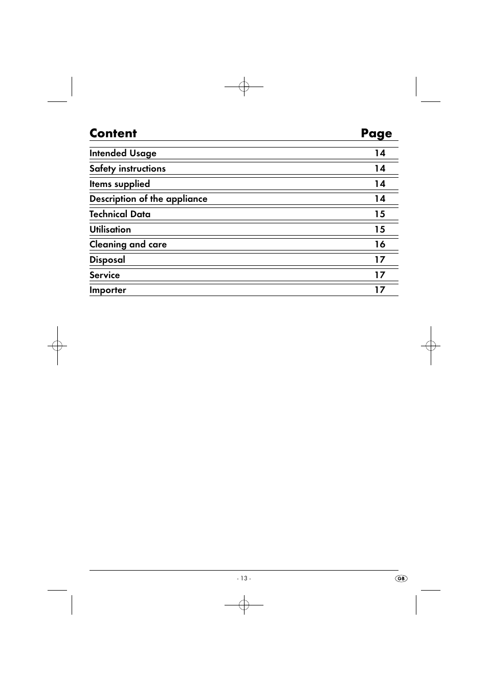 Content page | Powerfix PPR 4 B2 User Manual | Page 16 / 27