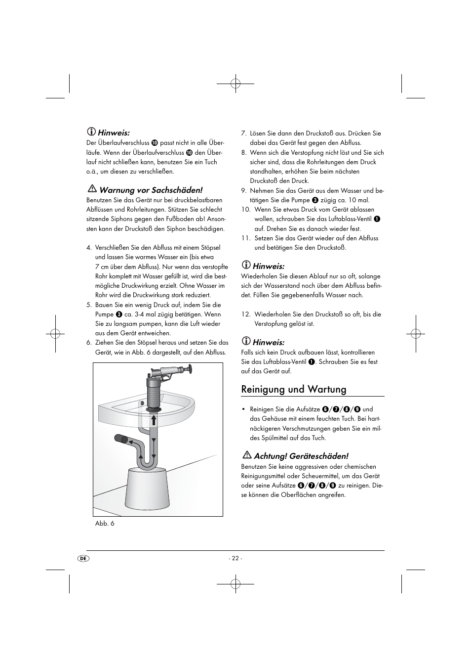 Reinigung und wartung, Hinweis, Warnung vor sachschäden | Achtung! geräteschäden | Powerfix PPR 4 B2 User Manual | Page 25 / 27