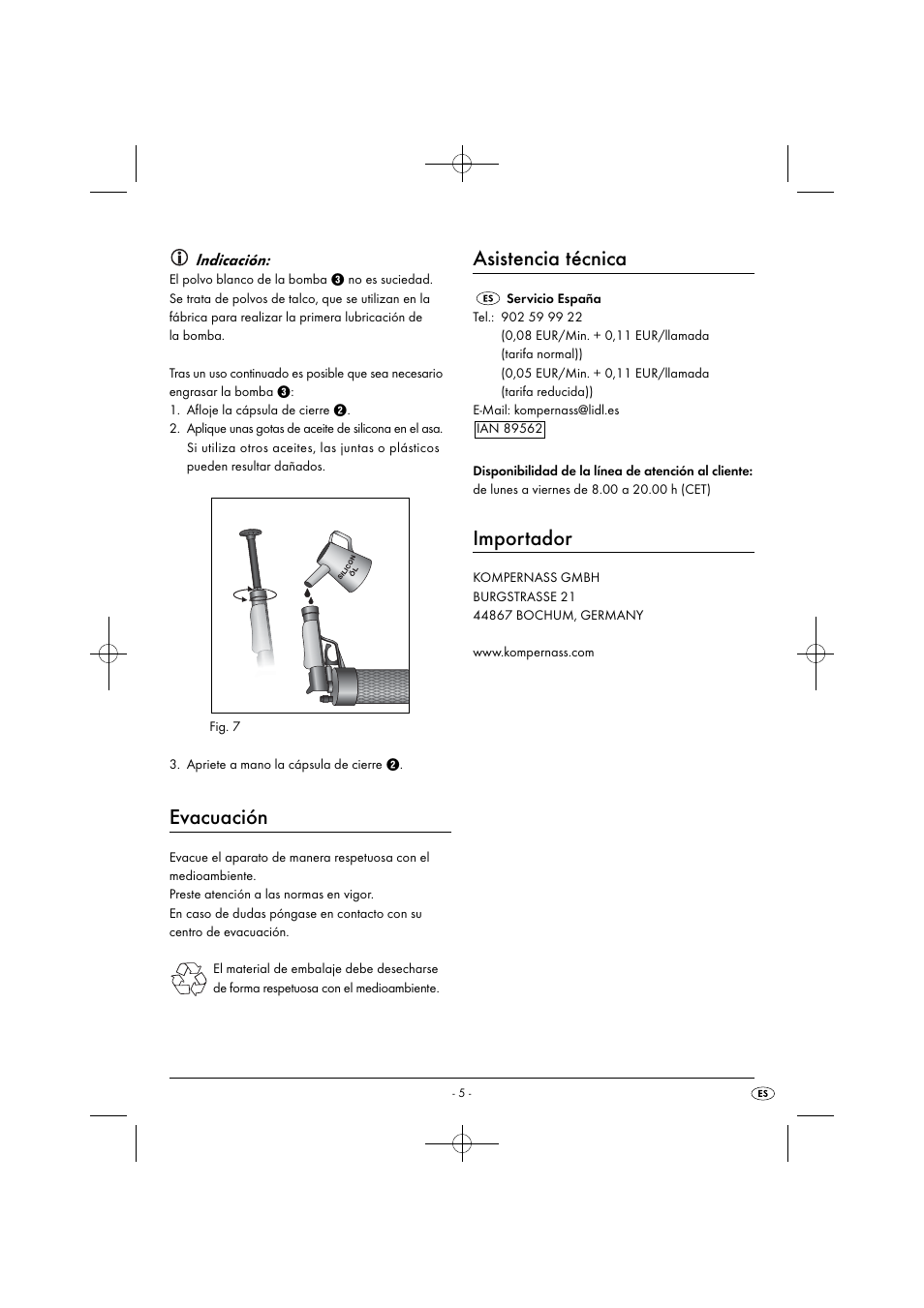 Evacuación, Asistencia técnica, Importador | Indicación | Powerfix PPR 4 B2 User Manual | Page 8 / 27