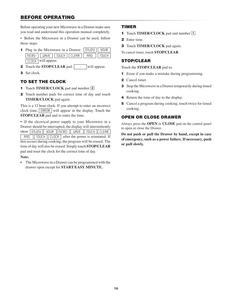 Before operating | Dacor PMD30 User Manual | Page 10 / 24