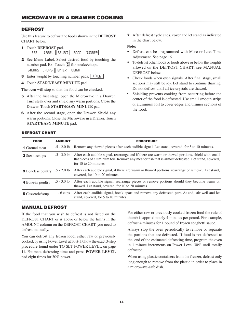 Microwave in a drawer cooking | Dacor PMD30 User Manual | Page 14 / 24