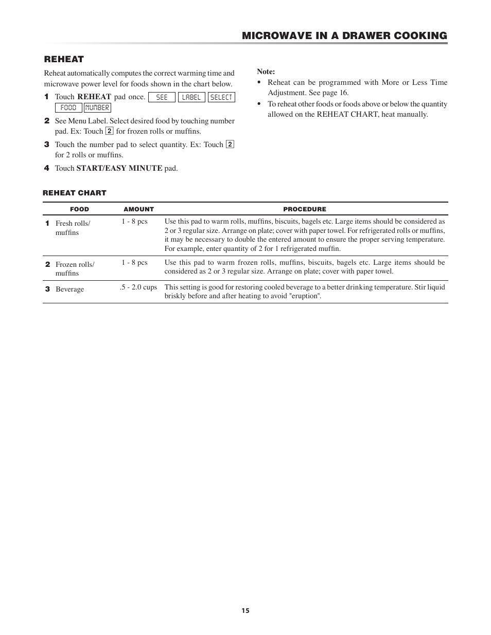 Microwave in a drawer cooking | Dacor PMD30 User Manual | Page 15 / 24