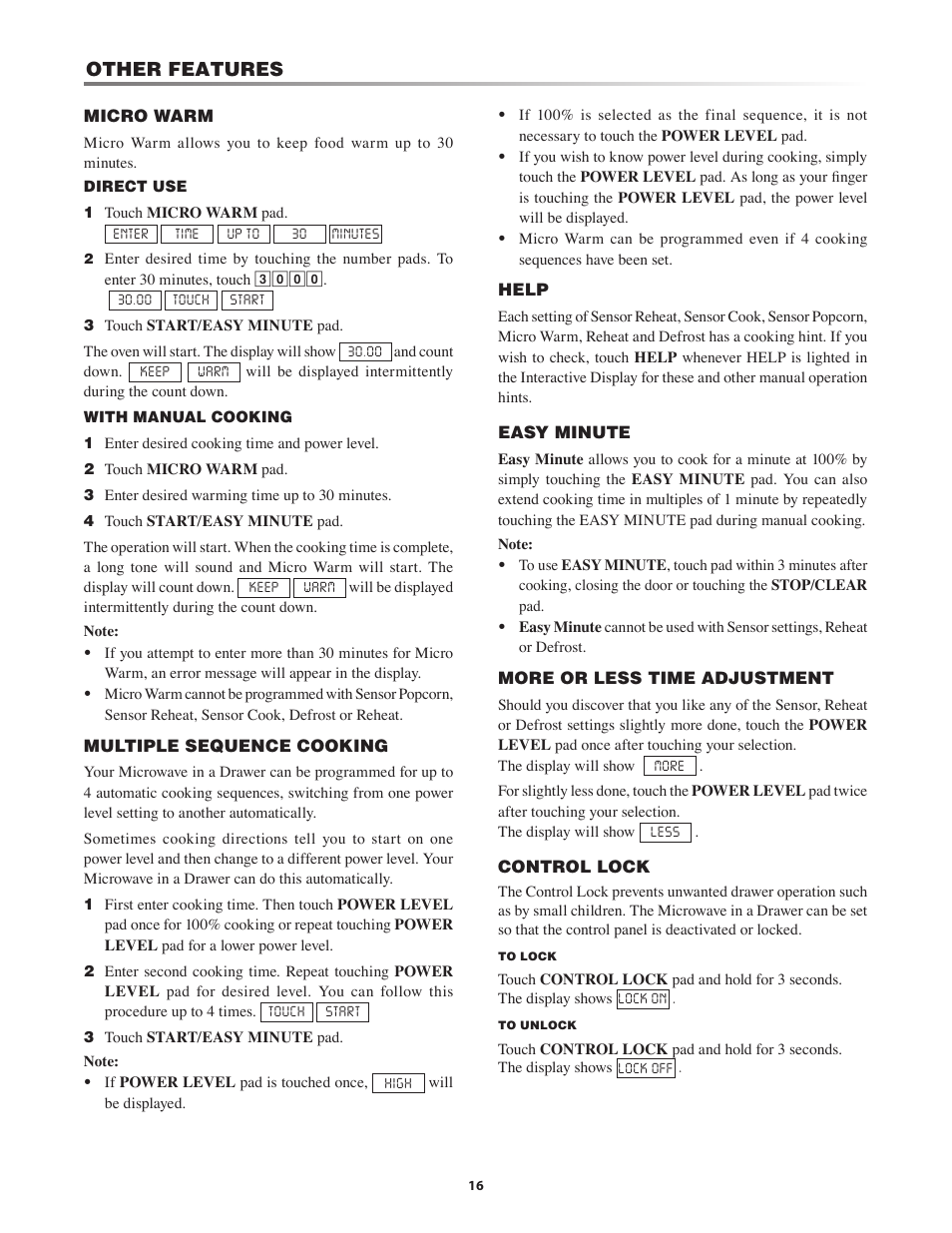 Other features | Dacor PMD30 User Manual | Page 16 / 24