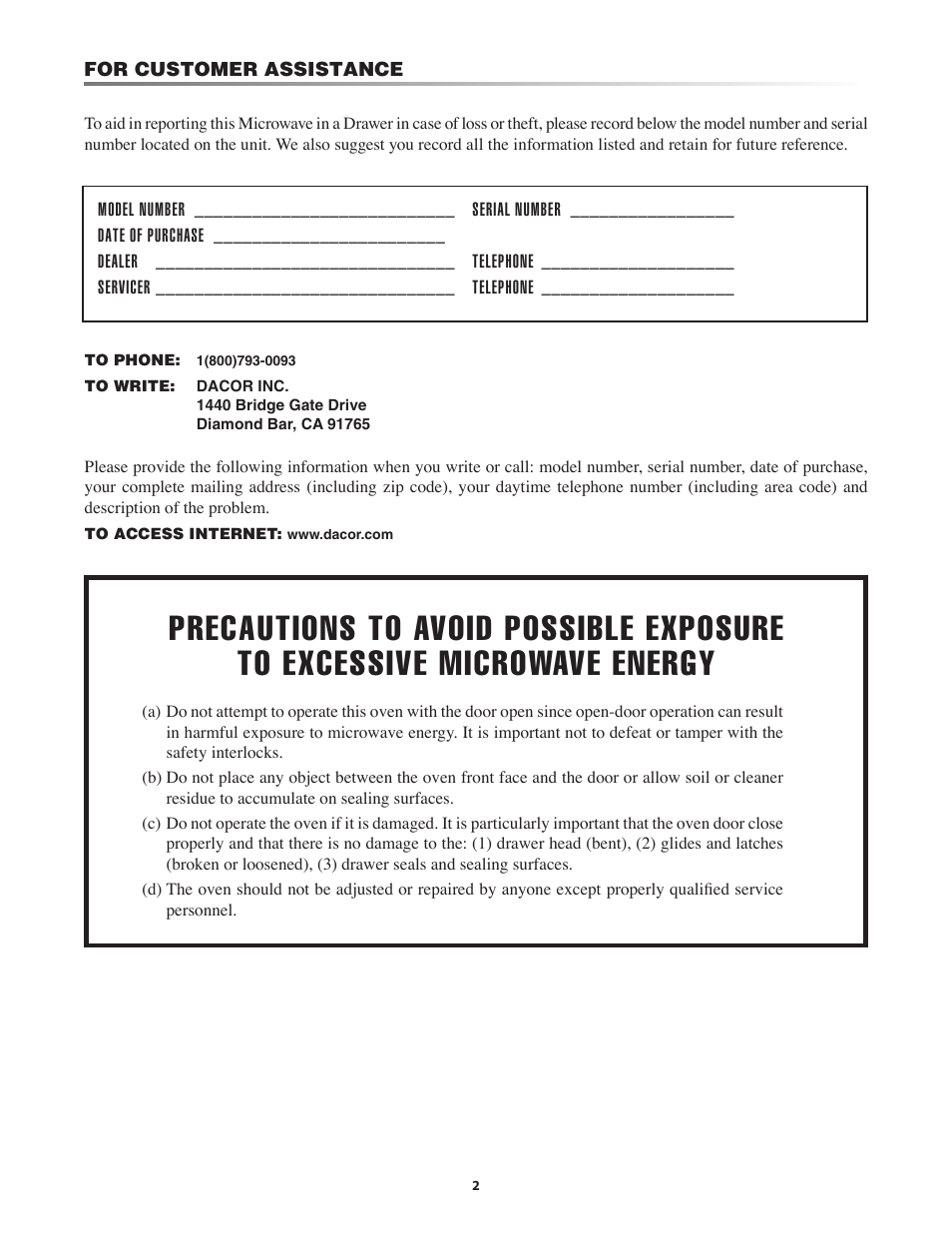 Dacor PMD30 User Manual | Page 2 / 24