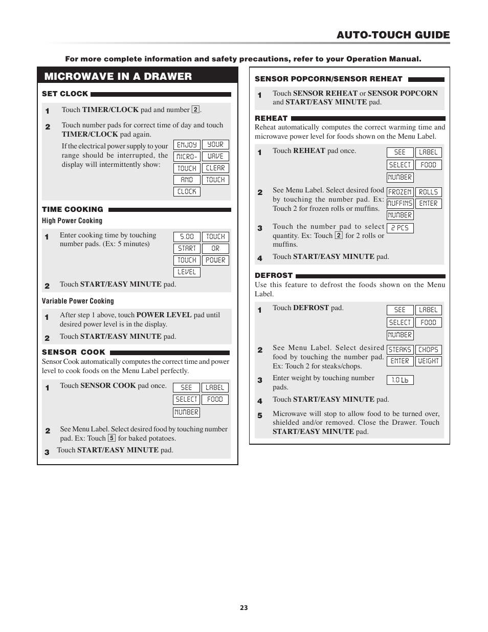 Microwave in a drawer auto-touch guide | Dacor PMD30 User Manual | Page 23 / 24